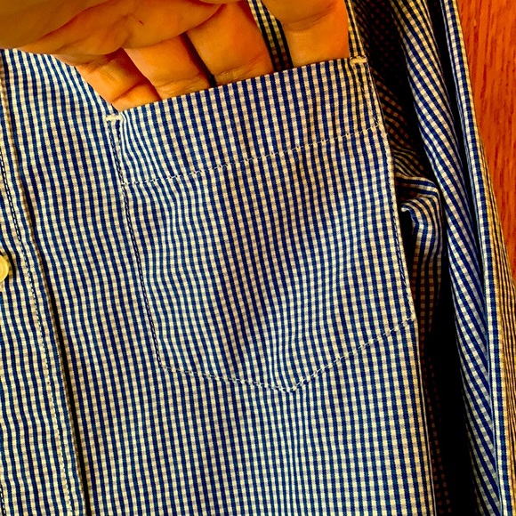 CrewCuts J Crew size 12 boy blue white tiny check pocket button down shirt EUC - Picture 5 of 8